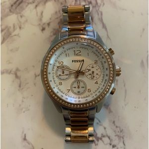Fossil Decker CH 2797 Two Toned Watch Swarovski Crystal Bezel